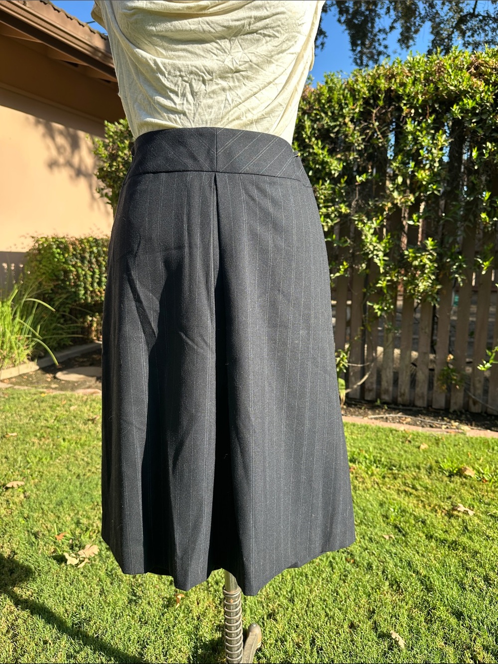 Banana Republic Charcoal Pinstripe Midi A-Line Skirt